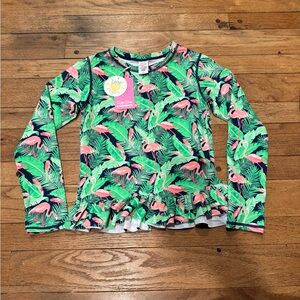 NWT RuffleButts Flamingo Rash Guard Top | UPF 50+ | Girls Size 10